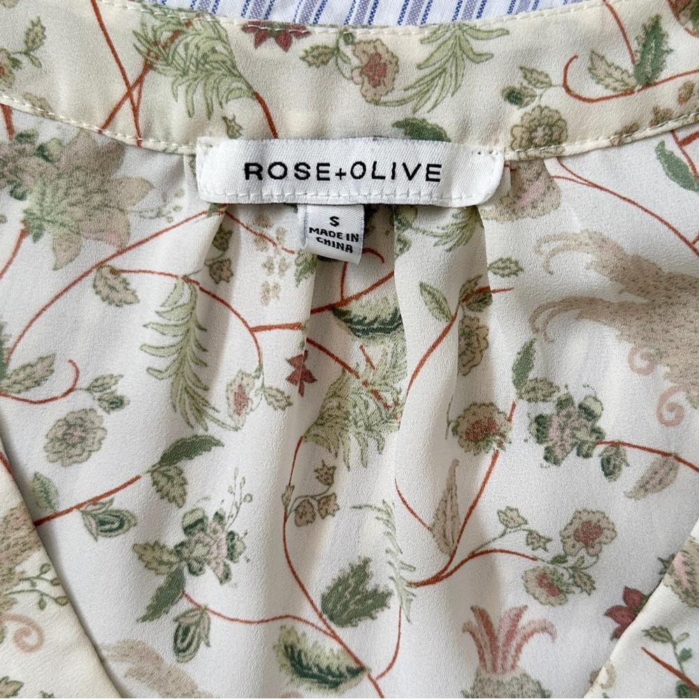 Rose & Olive Cream Botanical Floral Top - S Small - Boho Ruffle Romantic - Picture 11 of 15